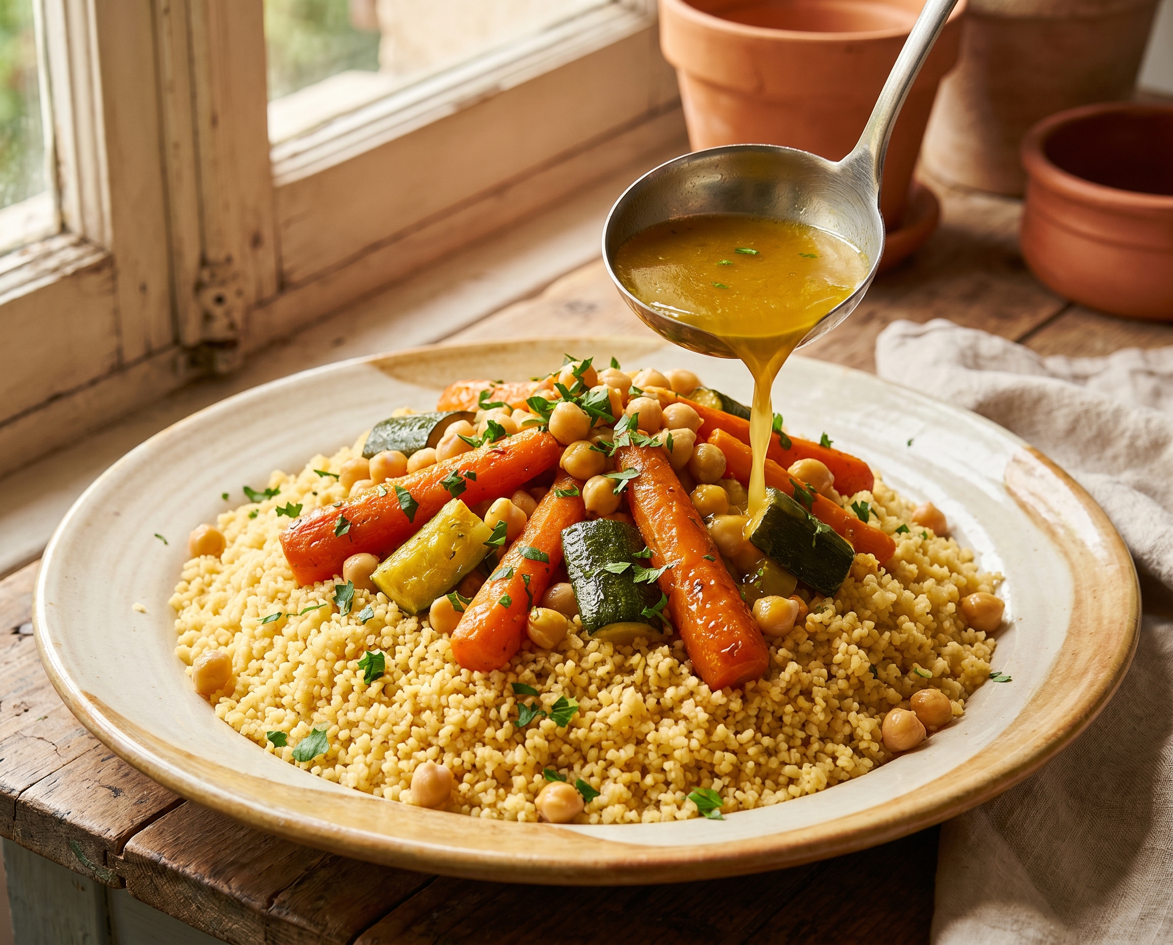 Hand-rolled couscous with vegetables