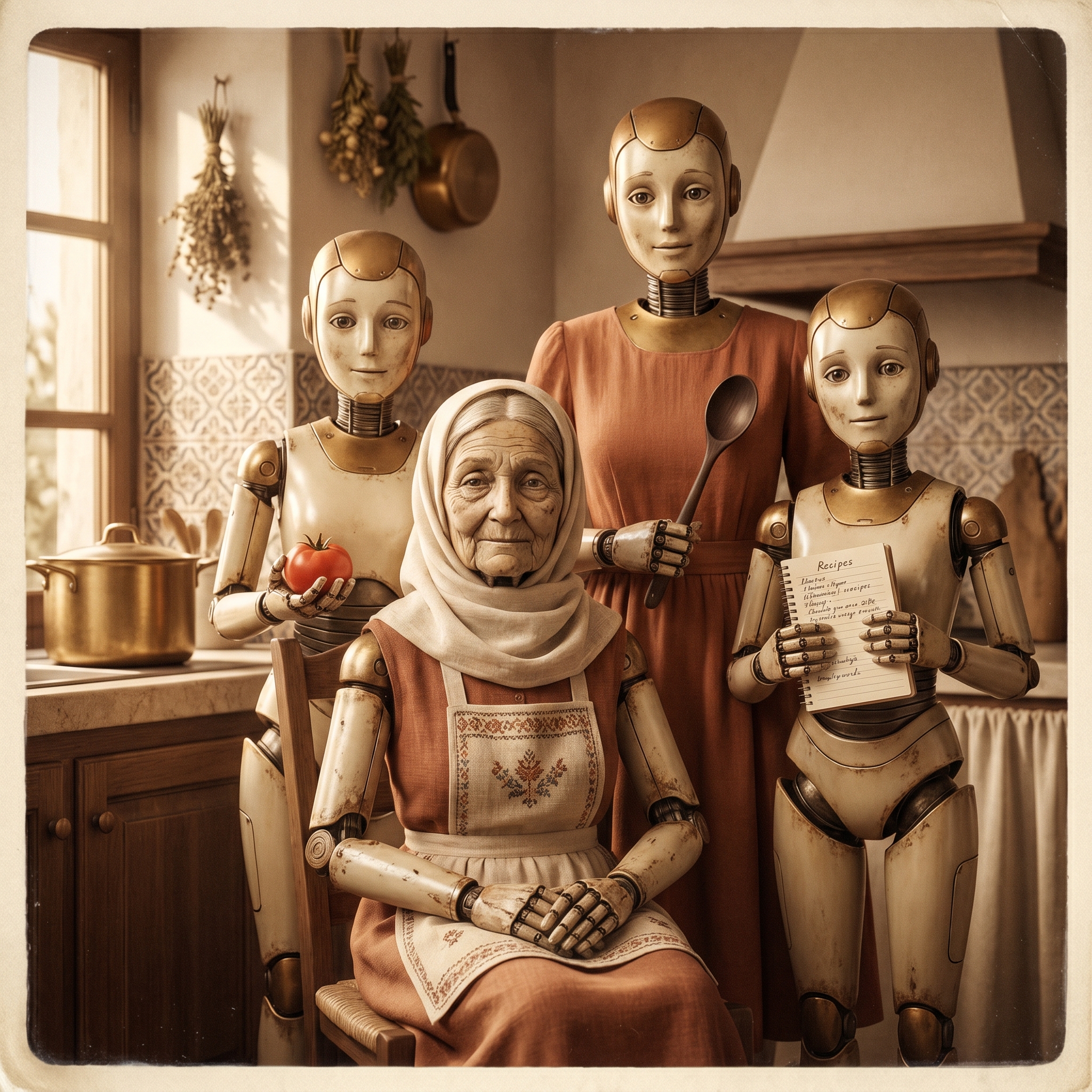 Three generations of the Mafrum family, in the kitchen